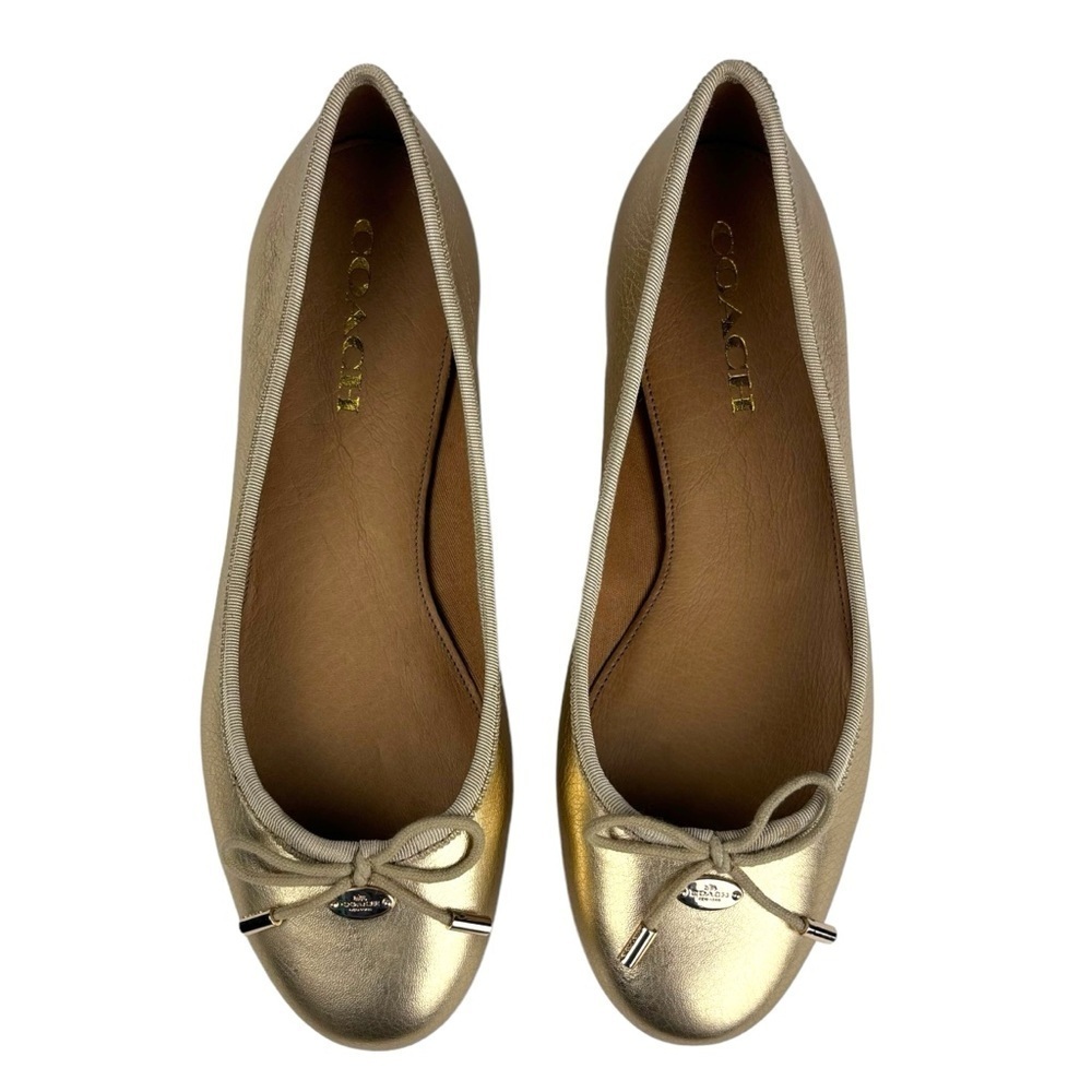 COACH LARA Q8259 METALLIC TUMBLED GOLD ROUND TOE HOLIDAY CLASSIC BALLERINA FLAT - Picture 4 of 13